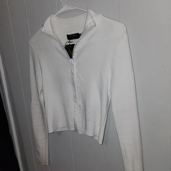 NWT Dolls Kill , Sexy , Sparkly White Long Sleeved Zip Up Popped Collar … - Picture 6 of 14